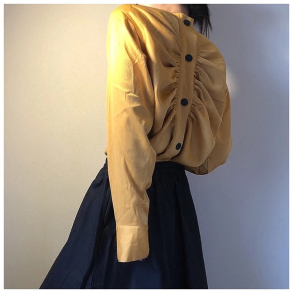 Mustard Yellow Silky Reversible Snap Top - Picture 2 of 6